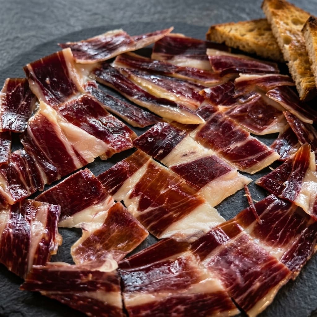 Fotografia gastronòmica de Pernil de gla, 100% ibèric D.O. Guijuelo - Especialitat de Cal Benito, Lleida